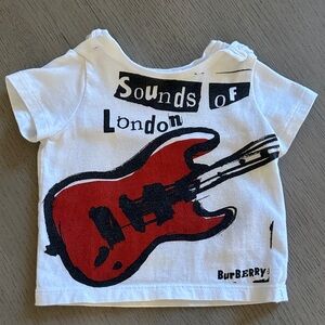 Burberry White Kids Tee with Red Guitar Graphic